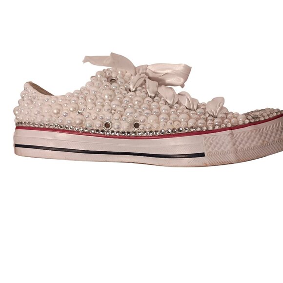 Converse All Star Bridal/Prom Pearls Rhinestones & Ribbons Sneakers Size 9.5 - Picture 12 of 12